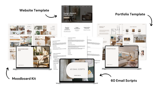 A collection of digital interfaces showcasing different design moodboards and scripts.